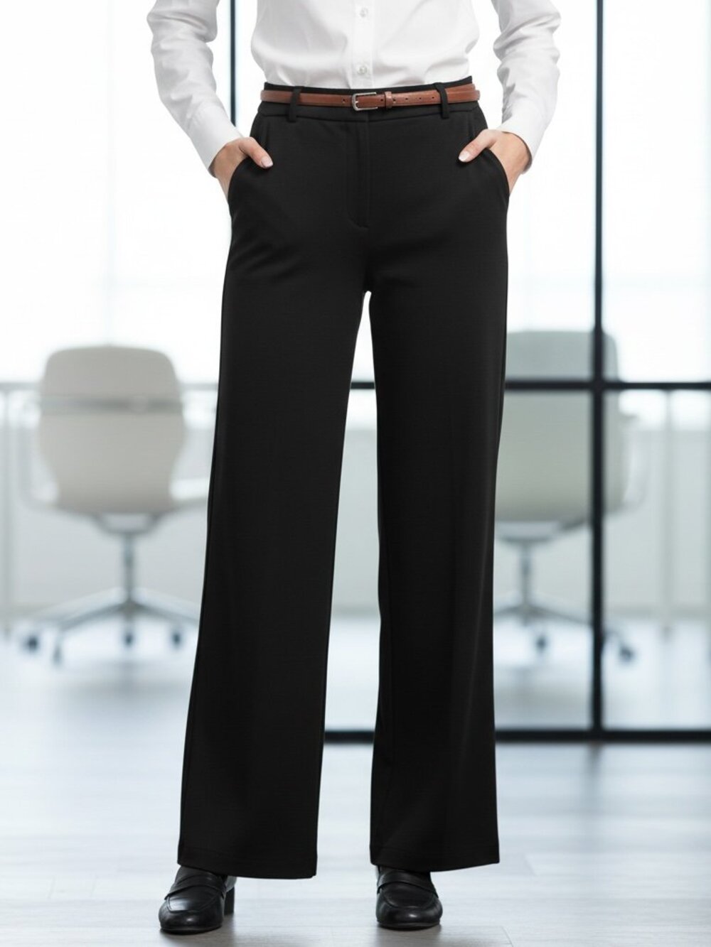 Max Studio London Black Ponte Wide Leg Pants Medium